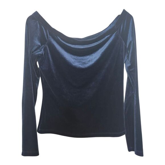 BCBGMaxAzria Blue Velvet Off The Shoulder Top Holiday Party Size Medium - Picture 1 of 4